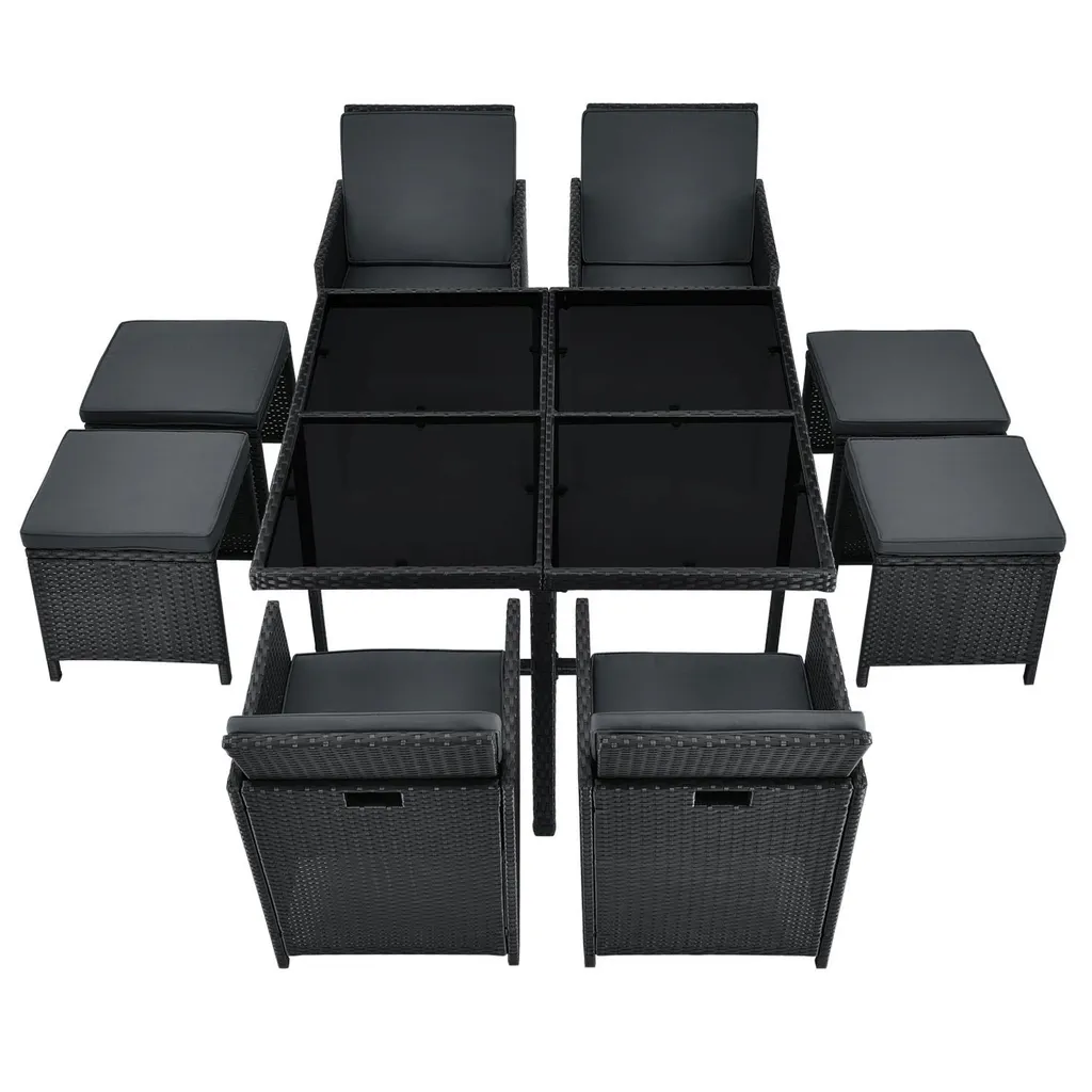 Juskys Polyrattan Sitzgruppe Baracoa L 9-teilig Wetterfest & Stapelbar – Gartenmöbel Set Mit 4 Stühle, 4 Hocker & Tisch Für Garten & Terrasse 7 Juskys Polyrattan Sitzgruppe Baracoa L 9-teilig Wetterfest & Stapelbar – Gartenmöbel Set Mit 4 Stühle, 4 Hocker & Tisch Für Garten & Terrasse – Bild 7