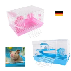 Unknown Hamsterkäfig Nagerkäfig Mäusekäfig Mit Laufrad, Futterschüssel, Wasserflasche, Häuschen Und Rutsche In Blau