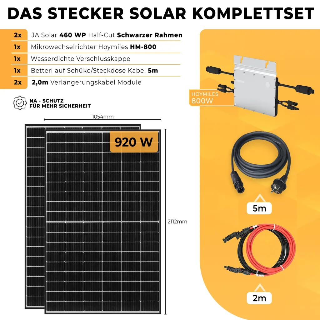 SUN GRUPPE 24 Balkonkraftwerk 920 Watt / 800 Watt Solaranlage - 2 X JA-Solar Solarmodule - Hoymiles HM-800 Wechselrichter 2 SUN GRUPPE 24 Balkonkraftwerk 920 Watt / 800 Watt Solaranlage - 2 X JA-Solar Solarmodule - Hoymiles HM-800 Wechselrichter – Bild 2
