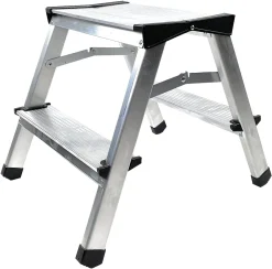 Fortena Trittleiter Mit 2 Stufen – Doppelseitige Profi-Leiter Aus Aluminium, Bis Zu 125 Kg Belastung