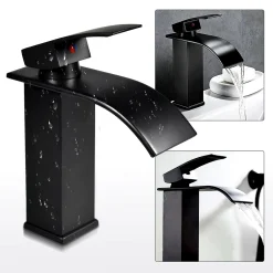 Tonerkingdom Wasserhahn Bad, Waschtischarmatur Waschbecken Armatur Wasserfall Waschtischarmatur, Messing Wasserhahn Badezimmer, Keramikventil Mit Heiß Und Kalt Wasser Für Badezimmer (Schwarz) -Garten- & Gewächshäuser Geschäft 7e1577d7f2f415e24f0eef5dc4393d4e 2