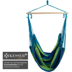 KESSER® Hängestuhl Hängesessel Hängeschaukel Textil Hängesitz Holz Querstrebe Indoor Outdoor Bis 150 Kg Wetterfest UV Beständig , Waschbar , Farbe:Blau -Garten- & Gewächshäuser Geschäft 7e1bbeb6a39ac9f5738bfc7e3b429457