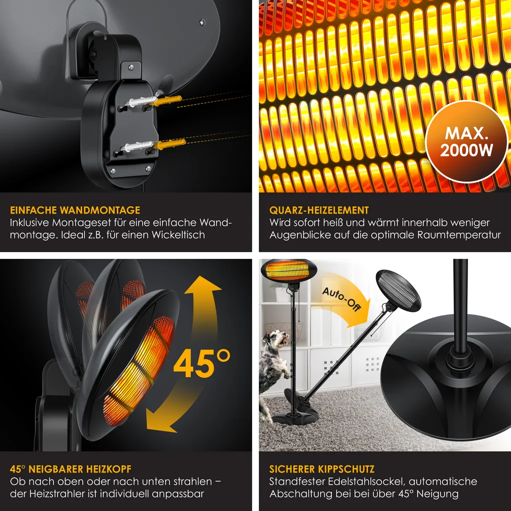 Kesser® 2000 Watt Infrarot Heizstrahler Standheizer Terrassenheizung Terrassen Strahler 3 Kesser® 2000 Watt Infrarot Heizstrahler Standheizer Terrassenheizung Terrassen Strahler – Bild 3