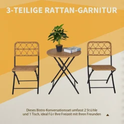 Outsunny 3 Tlg. Polyrattan Sitzgruppe Bistroset Balkonset Garnitur 2 Stühlen + Tisch Klappbar Garten Natur -Garten- & Gewächshäuser Geschäft 7e5f31f277aaea621c4c223b29589957