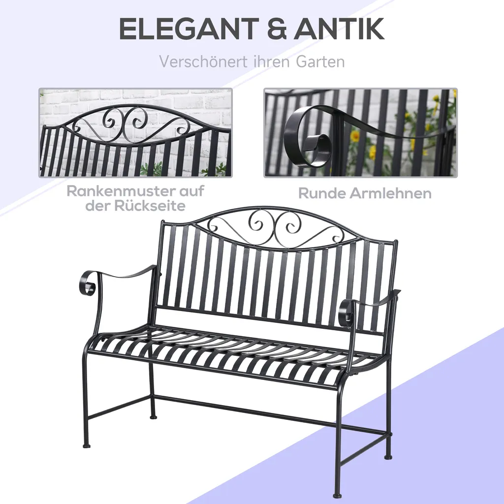 HOMCOM Outsunny Gartenbank Sitzbank Parkbank 2-Sitzer Metallbank Stahlrahmen Mit Armlehne Für Garten Balkon Und Terrasse Bis 220 Kg Belastbar Grau 15,5 X 54 X 96 Cm 2 HOMCOM Outsunny Gartenbank Sitzbank Parkbank 2-Sitzer Metallbank Stahlrahmen Mit Armlehne Für Garten Balkon Und Terrasse Bis 220 Kg Belastbar Grau 15,5 X 54 X 96 Cm – Bild 2