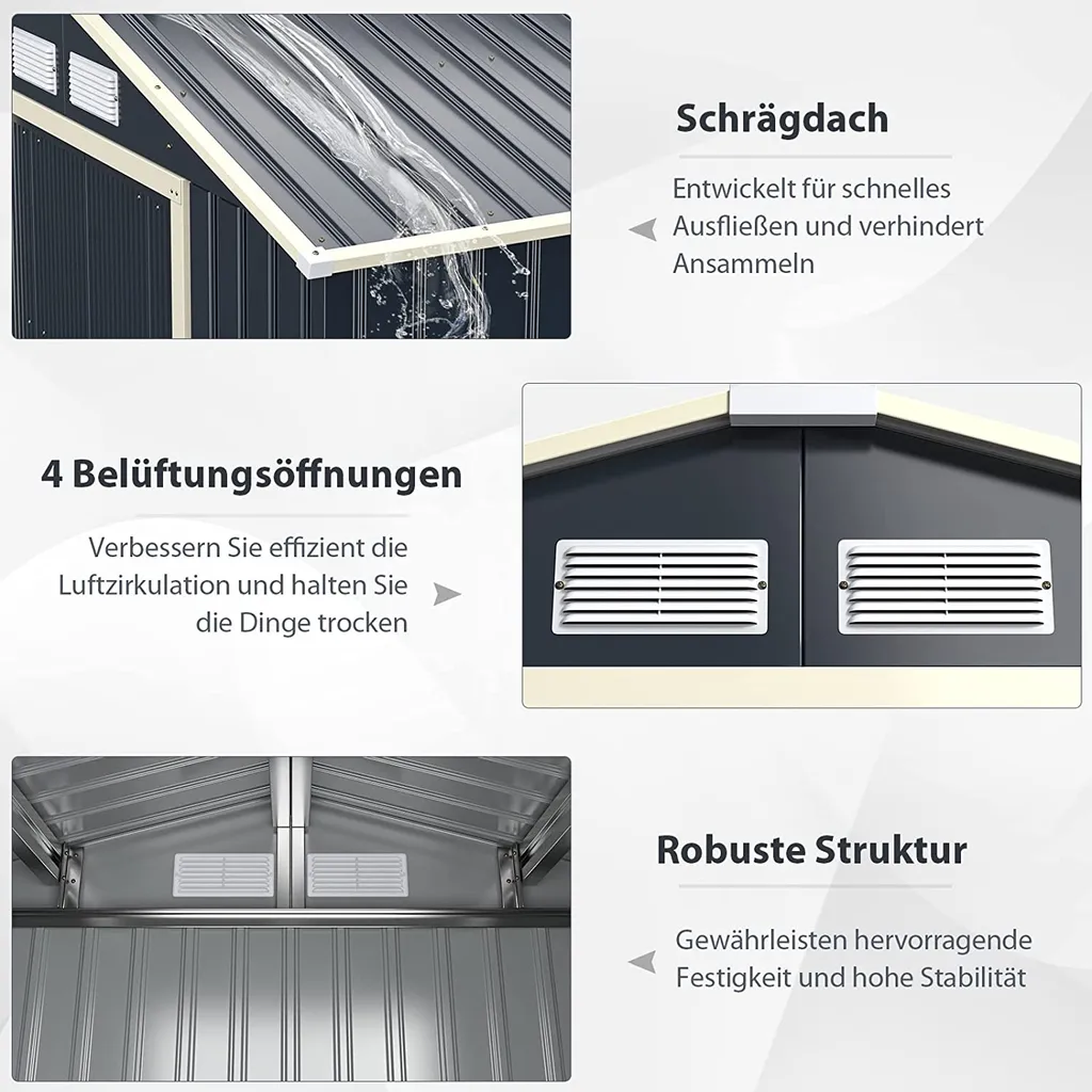 COSTWAY Gerätehaus Metall, Geräteschuppen Abschließbar, Gartenhaus Mit 4 Luftschlitzen & Schiebetür, Garten Schuppen Für Rasenmäher Fahrräder, Metallschuppen Geräteschuppen Outdoor (277 X 191 X 202 Cm) 4 COSTWAY Gerätehaus Metall, Geräteschuppen Abschließbar, Gartenhaus Mit 4 Luftschlitzen & Schiebetür, Garten Schuppen Für Rasenmäher Fahrräder, Metallschuppen Geräteschuppen Outdoor (277 X 191 X 202 Cm) – Bild 4
