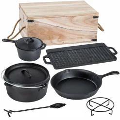Garden Pleasure Gusseisen-Kochset Dutch Oven Set 7-teilig Gusseisen Schwarz 507256