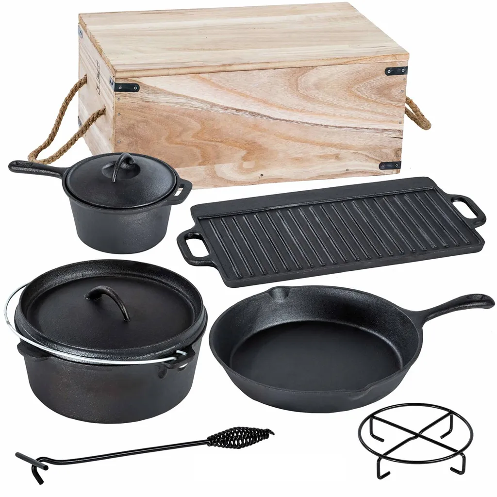 Garden Pleasure Gusseisen-Kochset Dutch Oven Set 7-teilig Gusseisen Schwarz 507256 1 Garden Pleasure Gusseisen-Kochset Dutch Oven Set 7-teilig Gusseisen Schwarz 507256