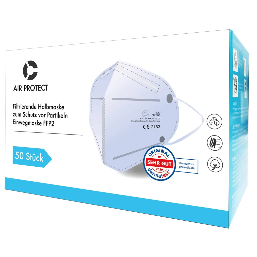 Shenzen Zhishan Medical 50 Stück AIR PROTECT FFP2 Maske - Dermatest Weiß 1 Shenzen Zhishan Medical 50 Stück AIR PROTECT FFP2 Maske - Dermatest Weiß
