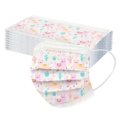 Jefety 50 Stk Atemschutzmasken,Kinder Einwegmasken Gesichtsmaske Einweg-3-lagige Cartoon Alpaca Mundmaske Für Jungen Mädchen