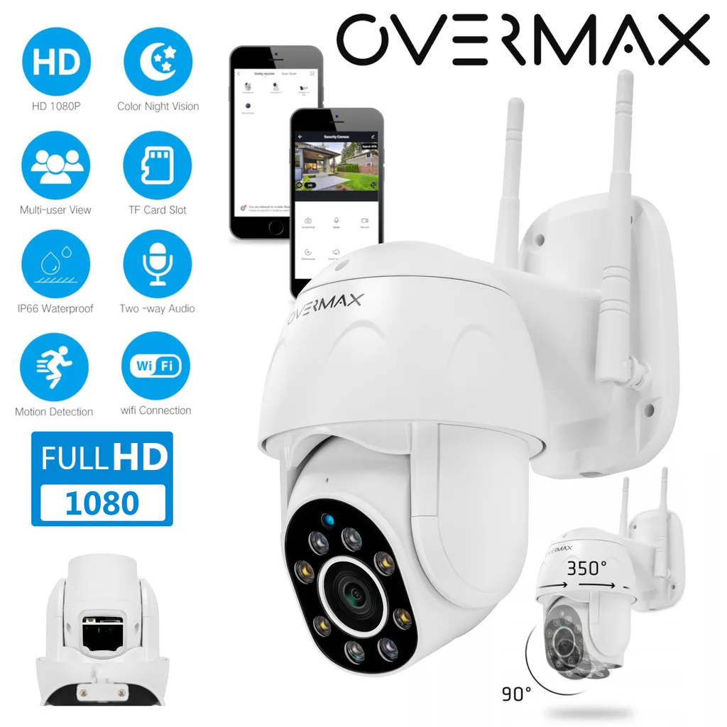 Overmax 1080P Außen WLAN PTZ Dome Audio Überwachungskamera, 4X Digital Zoom, Personenerkennung, Alarm, IP66, Nachtmodus 50m 1 Overmax 1080P Außen WLAN PTZ Dome Audio Überwachungskamera, 4X Digital Zoom, Personenerkennung, Alarm, IP66, Nachtmodus 50m