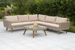 Merxx Eckset "Pamplona" - Aluminiumgestell Mit Kunststoffgeflecht Natur Und Akazie, Inkl. Kissen