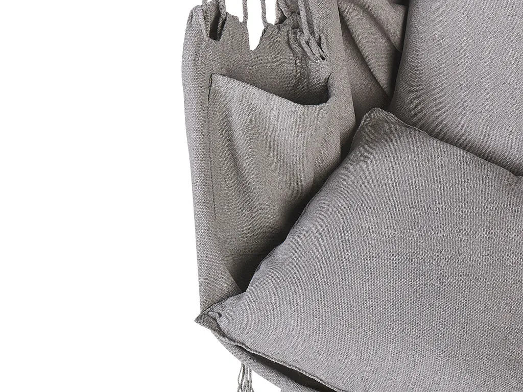 Beliani Hängesessel Hellgrau Aus Buchenholz Und Baumwolle Schlafzimmer Wohnbereich Balkon Boho-Stil Modernes Design 6 Beliani Hängesessel Hellgrau Aus Buchenholz Und Baumwolle Schlafzimmer Wohnbereich Balkon Boho-Stil Modernes Design – Bild 6