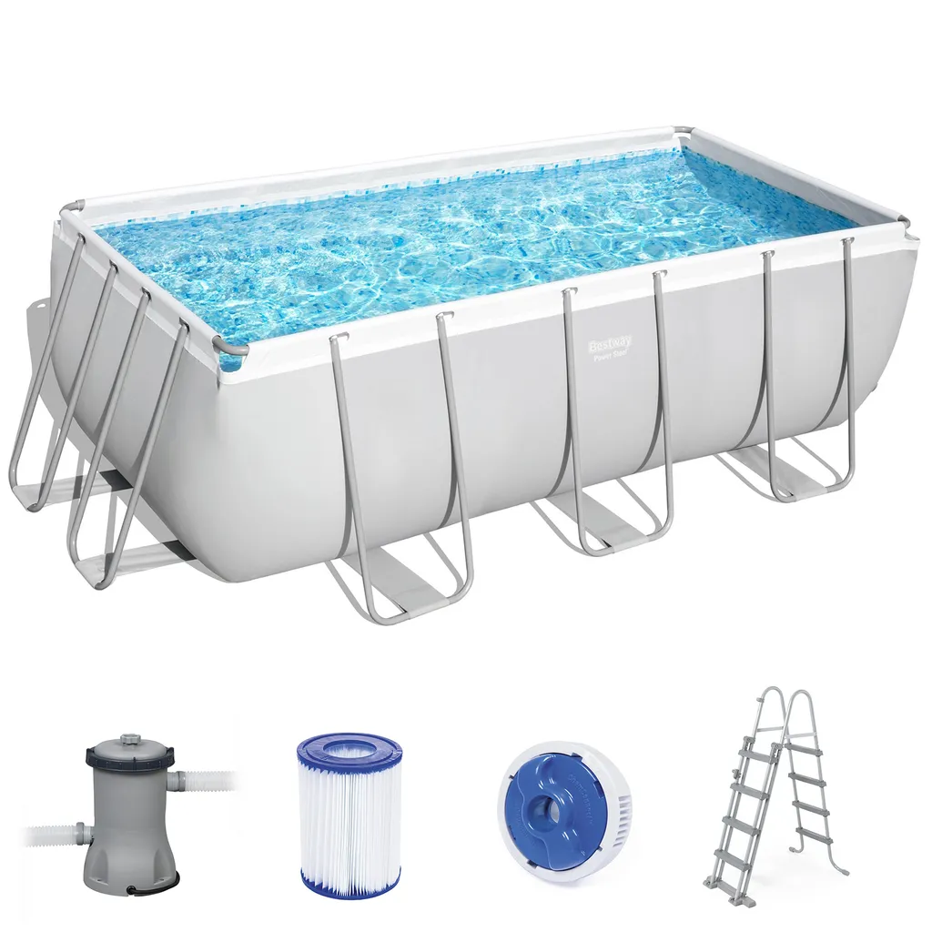 Bestway 56456 Oberirdischer Rechteckiger Pool Power Steel 412x201x122cmHöhe (cm): 122, Breite (cm): 201, Länge (cm): 412, Gestalten: Rechteckig, Maße: 4 - 4,99 M, Filterpumpe: 58383 6 Bestway 56456 Oberirdischer Rechteckiger Pool Power Steel 412x201x122cmHöhe (cm): 122, Breite (cm): 201, Länge (cm): 412, Gestalten: Rechteckig, Maße: 4 - 4,99 M, Filterpumpe: 58383 – Bild 6