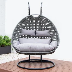 HOME DELUXE - Polyrattan Hängesessel TWIN Grau - Komplett Inkl. Regenabdeckung Hängestuhl Hängekorb Gartenliege -Garten- & Gewächshäuser Geschäft 7fef487bf962d14d4b262995dba4f0a3