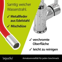 'aquaSu® Küchenarmatur Lago Multi 2.0 | Wasserhahn Küche | Spültischarmatur In Chrom-rot | Einhebelmischer Für Spüle | Auslauf Formbar & Schwenkbar | Keramikkartusche | Messing | 78887 8 -Garten- & Gewächshäuser Geschäft 80272f922828184b9721d6085f0ae368
