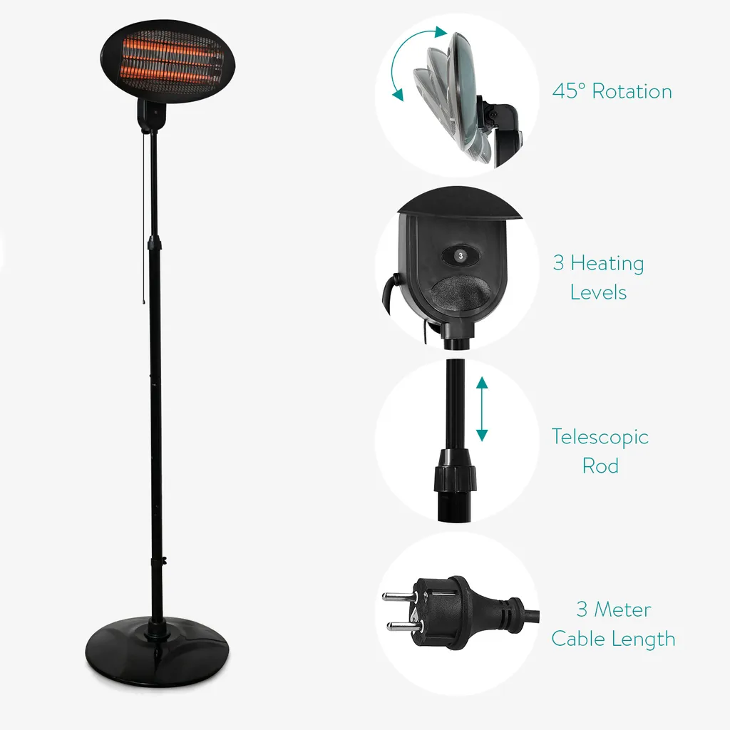 Navaris Baby Heizstrahler Wärmelampe Mit Standfuß - 3 Stufen Wickeltisch Wärme Lampe Mit Stand - Abschaltautomatik Höhenverstellbar In Schwarz 3 Navaris Baby Heizstrahler Wärmelampe Mit Standfuß - 3 Stufen Wickeltisch Wärme Lampe Mit Stand - Abschaltautomatik Höhenverstellbar In Schwarz – Bild 3