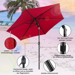 Wolketon 2.7m-3.5m Sonnenschirm Marktschirm Mit Handkurbel UV40+ Outdoor-Schirm Terrassen Gartenschirm,Rot,2.7m -Garten- & Gewächshäuser Geschäft 8055fa55d9c9f6b5d010545f016745d9
