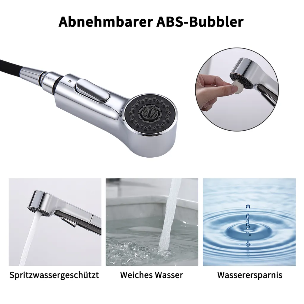 Homelody Wasserhahn Küche Mit Ausziehbarer Brause Küchenarmatur 115° Drehbare Spültischarmatur Küche Mit 2 Strahlarten, Einhebelmischer Mischbatterie Küche, Armatur Küche Chrom 3 Homelody Wasserhahn Küche Mit Ausziehbarer Brause Küchenarmatur 115° Drehbare Spültischarmatur Küche Mit 2 Strahlarten, Einhebelmischer Mischbatterie Küche, Armatur Küche Chrom – Bild 3