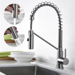 Aihom Wasserhahn Küche Spiralfederarmatur Mit Ausziehbar Brause Küchenarmatur Mit 2 Strahlen Mischbatterie Küche Armatur 360° Küche Spiralfederarmatur Spültischarmatur Für Küche