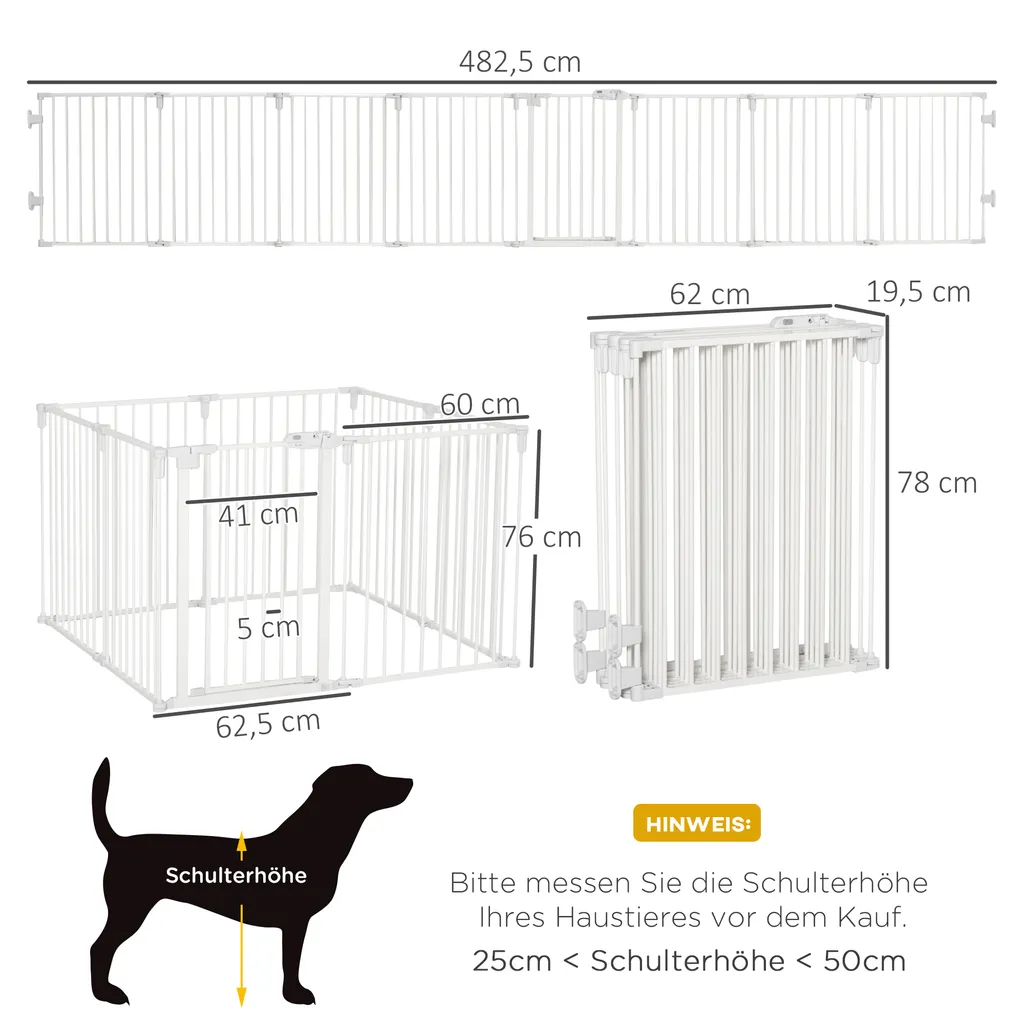 PawHut Welpenauslauf Freigehege Für Hund Schutzgitter Mit Tür Kaminschutzgitter Flexible Klappbar 8 Paneele Je 60 X 76 Cm Weiß 3 PawHut Welpenauslauf Freigehege Für Hund Schutzgitter Mit Tür Kaminschutzgitter Flexible Klappbar 8 Paneele Je 60 X 76 Cm Weiß – Bild 3