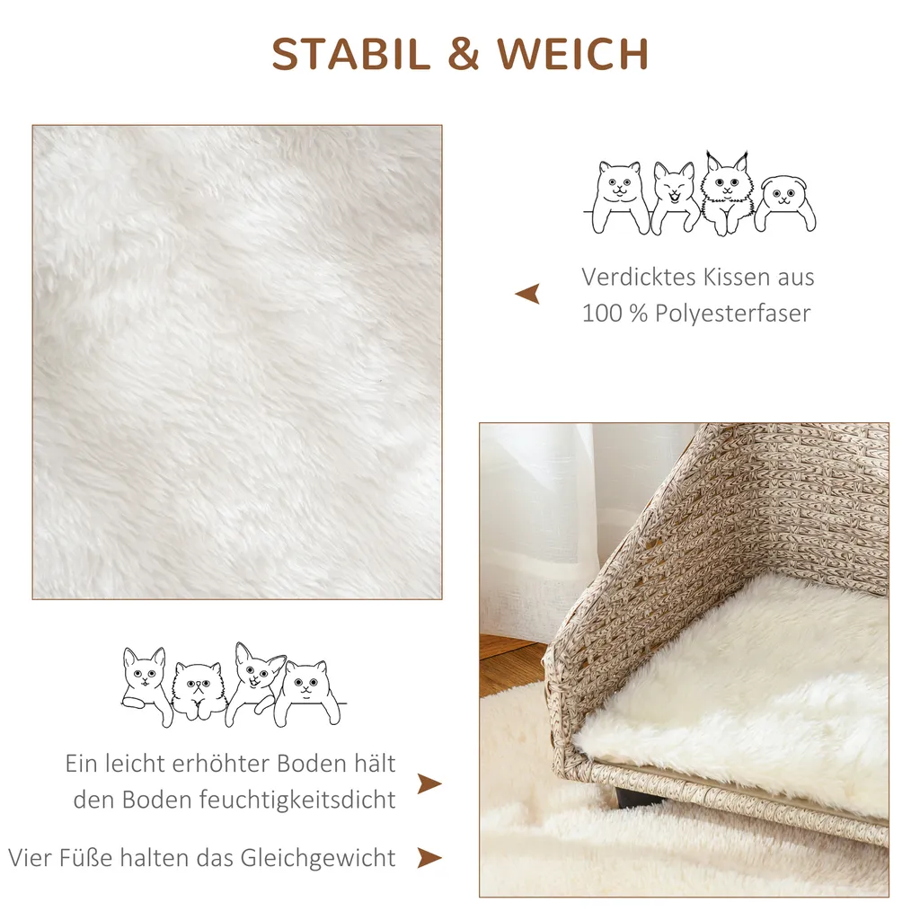 PawHut Haustiersofa Hundebett Rattan Mit Kissen Vier Füßen Haustierbett Katzenbett Hundekorb Hundesofa Für Kleine Hunde Hellgrau+Weiß 70,5 X 40 X 37,5 Cm 6 PawHut Haustiersofa Hundebett Rattan Mit Kissen Vier Füßen Haustierbett Katzenbett Hundekorb Hundesofa Für Kleine Hunde Hellgrau+Weiß 70,5 X 40 X 37,5 Cm – Bild 6