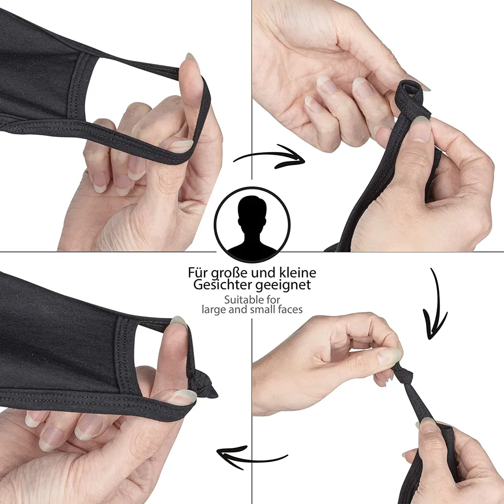 ONVAYA® Mund- Und Nasenmaske | 5 Stück | Schwarz | Atemschutzmaske | Wiederverwendbare Maske | Waschbar | Schutzmaske Aus Baumwolle Mit Innentasche Für Filter | Gesichtsmaske 4 ONVAYA® Mund- Und Nasenmaske | 5 Stück | Schwarz | Atemschutzmaske | Wiederverwendbare Maske | Waschbar | Schutzmaske Aus Baumwolle Mit Innentasche Für Filter | Gesichtsmaske – Bild 4