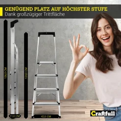 Craftfull Stehleiter CF-133B, Aluminium-Haushaltsleiter, Ablagefläche, Gummi-Standfüße, 3-6 Stufen (4 Stufen) -Garten- & Gewächshäuser Geschäft 81e7d129473ed74cd9ede7c6da3565e7