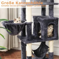MSmask Großer Kratzbaum 171cm, Stabiler Kratzbaum Mit Sisal-Kratzleisten, Katzenbaum Mit 2 Höhlen, Einem Korb, Hängematte (Dunkelgrau) -Garten- & Gewächshäuser Geschäft 81ff20e246e0999ae90fb3c84ab8a55c