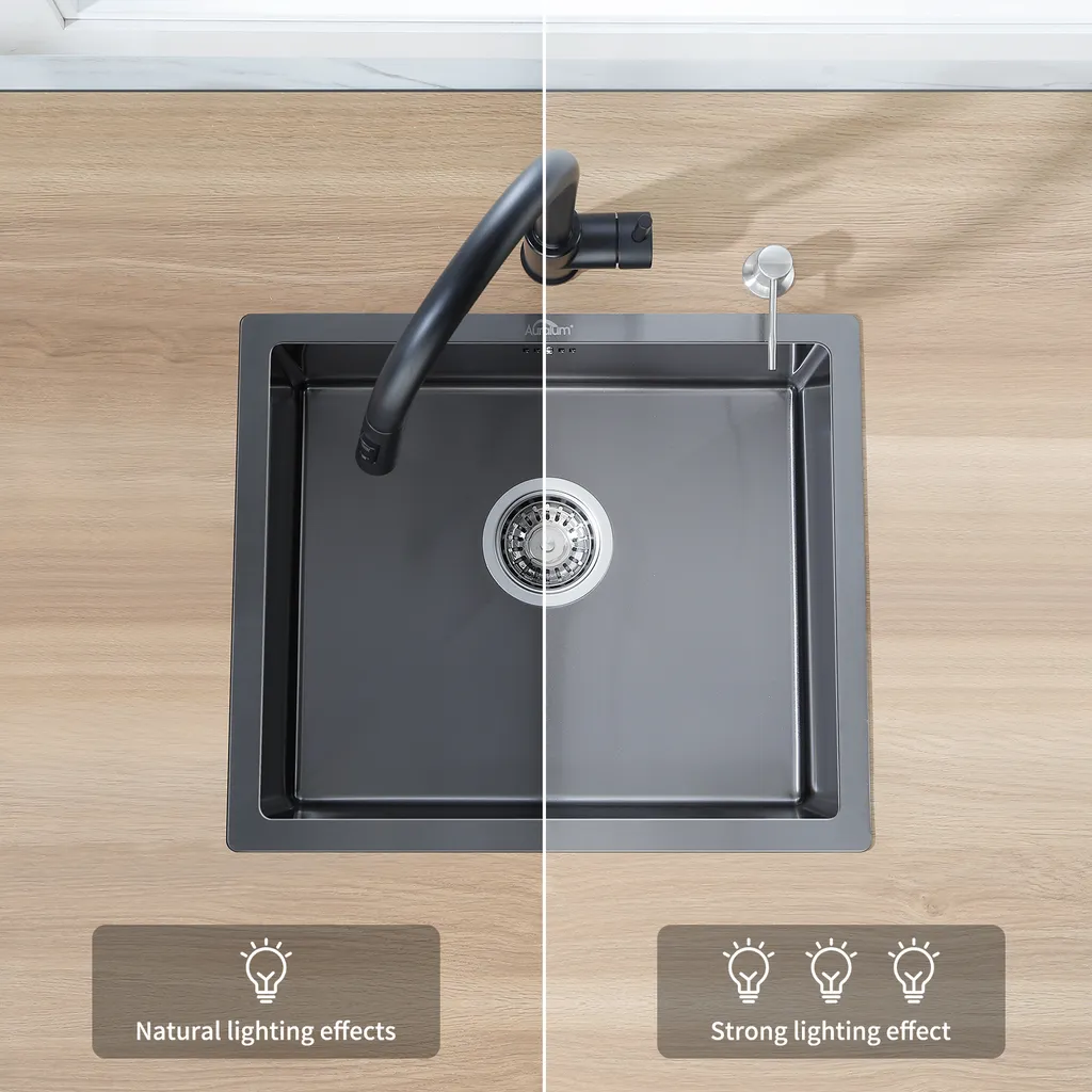 Auralum Küchenspüle Edelstahl Waschbecken Einbauspüle Ohne Montagelöcher Spülbecken Mit Ablaufgarnitur 50*43CM, Dunkelgrau 5 Auralum Küchenspüle Edelstahl Waschbecken Einbauspüle Ohne Montagelöcher Spülbecken Mit Ablaufgarnitur 50*43CM, Dunkelgrau – Bild 5