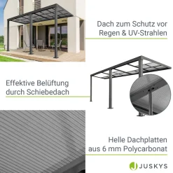 Juskys Terrassenüberdachung 7x3 M Mit Schiebedach - Terrassendach Aus Aluminium Mit Doppelstegplatten - Wetterfeste Überdachung Mit UV-Schutz - Grau -Garten- & Gewächshäuser Geschäft 8244041e24bf923064546516747f715b