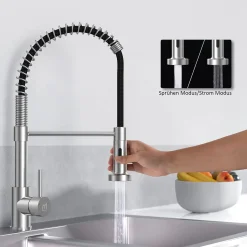 Küchenarmatur Mit Brause, M Mehoom Wasserhahn Küche 360° Drehbar, Mischbatterie Küche Warmes Und Kaltes Wasser Verfügbar, Spiralfeder Armatur Küche Aus Edelstahl, Spültischarmatur Mit 2 Strahlarten -Garten- & Gewächshäuser Geschäft 8281937eefd9431715f2b54e5d8d280b