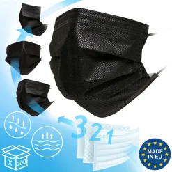 Virshields® Mund Und Nasenschutz - 200 STK, 3-lagig, Allgemeine Verwendung, Schwarz, EU - Masken Mundschutz, Einweg Gesichtsmaske, Einwegmasken, Schutzmasken, Einmalmasken, Maske -Garten- & Gewächshäuser Geschäft 829a629d29f4fbe3d3108a3a5ef06fd1