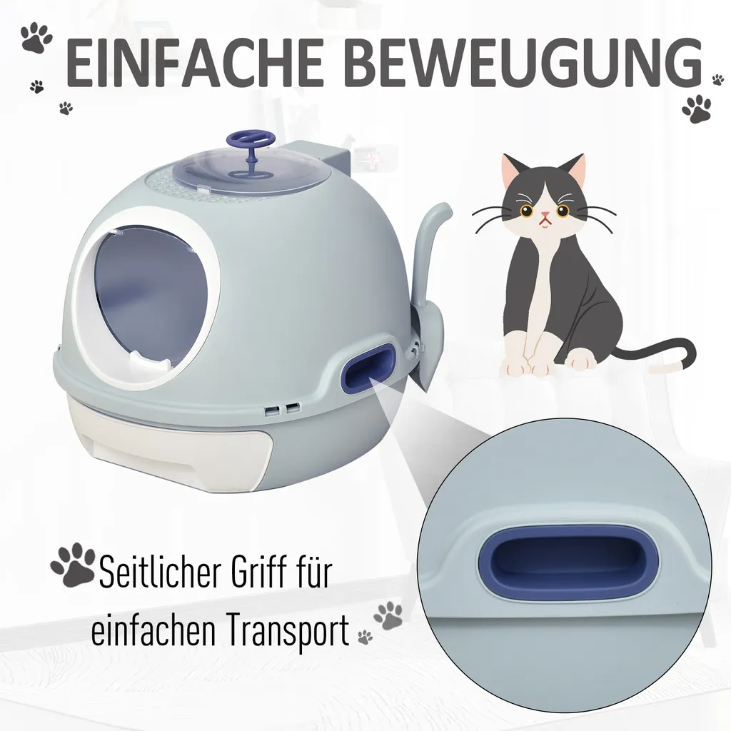 Pawhut Katzentoilette Mit Dachfenster, Katzenklo Mit Bodenschale, Mit Schaufel, Tragbar, PP ABS, 47 X 55 X 44 Cm 6 Pawhut Katzentoilette Mit Dachfenster, Katzenklo Mit Bodenschale, Mit Schaufel, Tragbar, PP ABS, 47 X 55 X 44 Cm – Bild 6