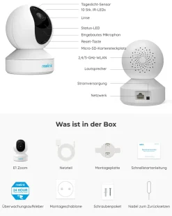 Reolink 5MP PTZ Überwachungskamera WLAN Kamera Innen, 355°/50° Schwenkbare WiFi IP Kamera Indoor Mit 3X Optischem Zoom, 2,4/5 GHz WiFi, Mensch/Haustiererkennung, 2-Wege-Audio, E1 Zoom -Garten- & Gewächshäuser Geschäft 82c6c03502d0fe47c13c5ccde177c33f