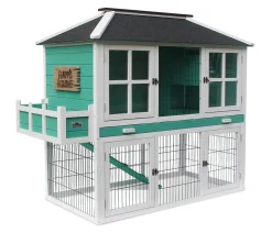 Dehner Nagerheim Happy Home Palazzo, Mit Freigehege, Ca. 145 X 72 X 121 Cm, Tannenholz, Weiß/türkis/schwarz