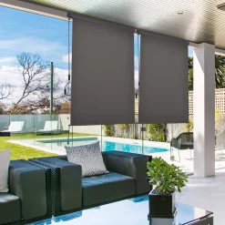 Outsunny Senkrechtmarkise Balkonmarkise Vertikalmarkise UV50+ Windschutz Seitenrollo Sichtschutz Mit Handkurbel Polyester+Aluminium Hellgrau 140 X 250 Cm