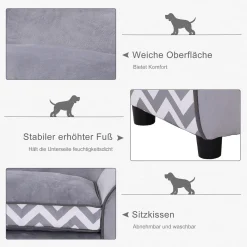 PawHut Hundesofa, Haustiersofa Mit Erhöhten Füßen, Hundecouch, Hundeliege Mit Kissen, Hundebett, Katzensofa, Waschbar, Samt, Grau, 73,5 X 41 X 33 Cm -Garten- & Gewächshäuser Geschäft 8307f166d5be196894ad747385c441f2