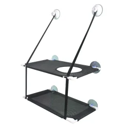 Mmgoqqt Katzen-Fenstersitz, Katzen-Hängematte, Fenstersitz, Doppelt Für Große Katzen, Platzsparend, Fenstermontage, Langlebig, Sicherheitskatzen-Sitzstange Mit 6 Saugnäpfen, Geeignet Für Große Und Kleine Katzen,Schwarz,doppellagig