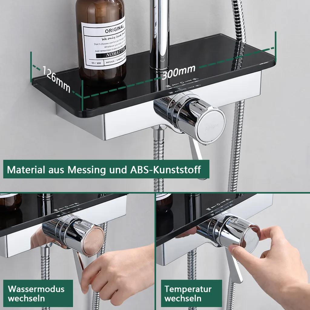 Aihom Duschsystem Mit Thermostat 40℃ Duscharmatur Duschset Mit Rainshower Handbrause Duschkopf Regendusche Dusche Armatur Duschpaneel Duschset Mit Regal 3 Aihom Duschsystem Mit Thermostat 40℃ Duscharmatur Duschset Mit Rainshower Handbrause Duschkopf Regendusche Dusche Armatur Duschpaneel Duschset Mit Regal – Bild 3