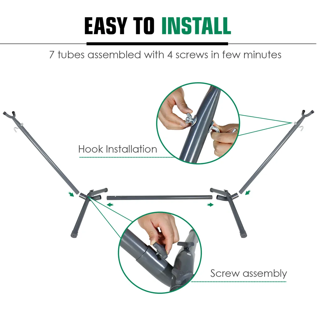 CClife Hängematte Mit Gestell Hängemattengestell Höhen Verstellbar Mit Tragetasche, Color:Grau 3 CClife Hängematte Mit Gestell Hängemattengestell Höhen Verstellbar Mit Tragetasche, Color:Grau – Bild 3