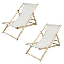 ECD Germany 2er Set Liegestuhl, Beige, Aus Holz, Belastbar Bis 120kg, Klappbar, 3 Liegepositionen, Gartenliege Sonnenliege Relaxliege Strandstuhl Für Garten, Terrasse Und Balkon