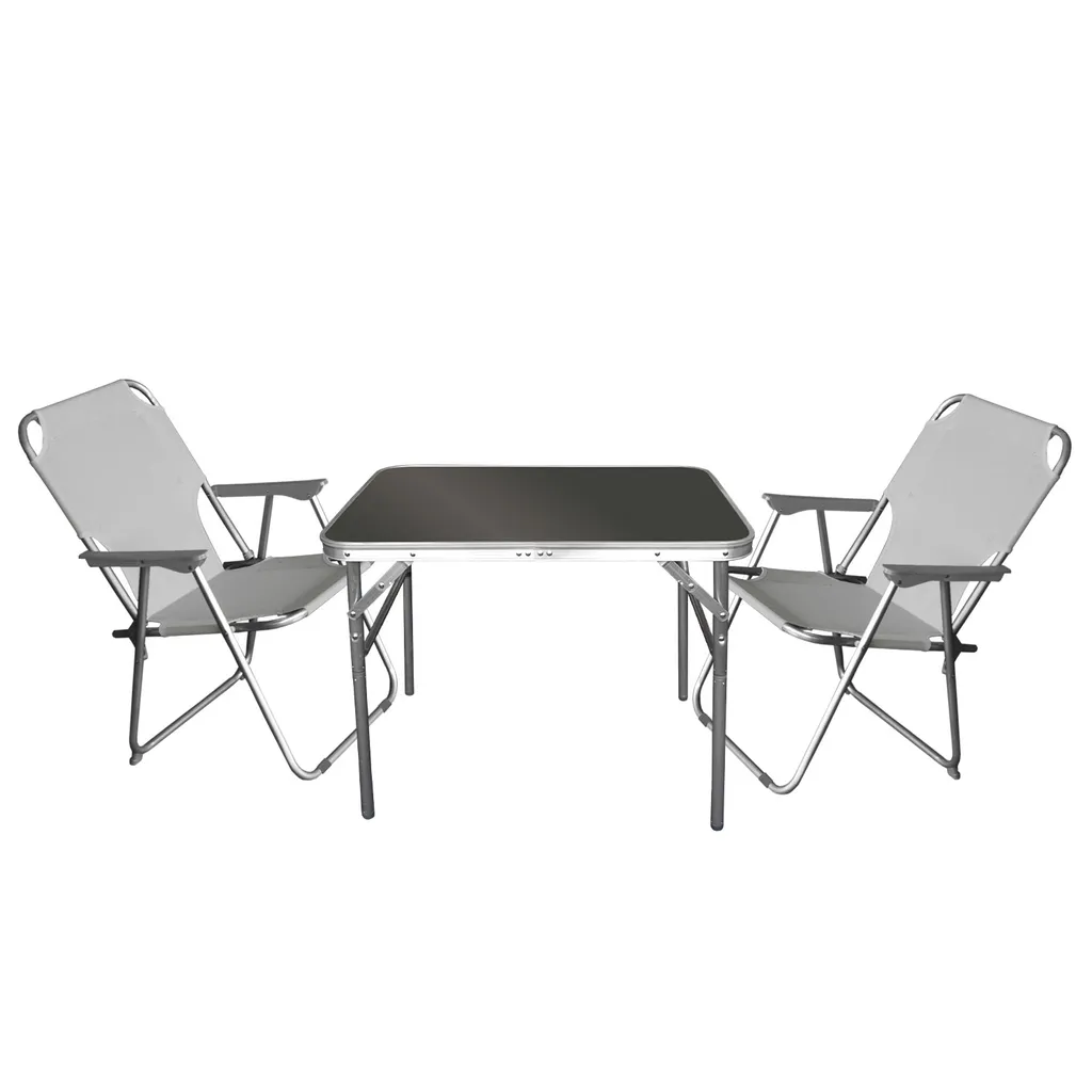 Wohaga 3tlg. Campingmöbel-Set Tisch 75x55cm + 2x Klappstuhl Hellgrau 1 Wohaga 3tlg. Campingmöbel-Set Tisch 75x55cm + 2x Klappstuhl Hellgrau