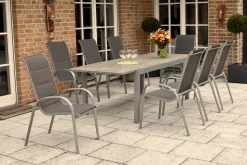 Merxx Gartenmöbelset "Amalfi Di Lusso" 9tlg. Mit Semi Ausziehtisch 180/250 X 100 Cm Mit Digitaldruckplatte - Aluminiumgestell Silber Mit Textilbespannung Anthrazit