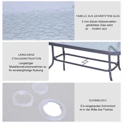 Outsunny Gartentisch Bistrotisch Balkontisch Garten Beistelltisch Bistrotisch Gartenmöbel Mit Glasplatte Schirmloch Hartglas + Metall Carbongrau 140 X 80 X 70 Cm -Garten- & Gewächshäuser Geschäft 83dc7d8b2bed7301c2dc5b4276b95cbc
