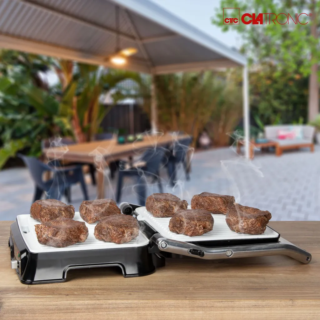 Clatronic KG 3571 Elektrischer Kontaktgrill, Multigrill, Für Beidseitiges & Fettfreies Grillen, Antihaftbeschichtete Platten, Kabelaufwicklung, 2000 Watt, Edelstahl 6 Clatronic KG 3571 Elektrischer Kontaktgrill, Multigrill, Für Beidseitiges & Fettfreies Grillen, Antihaftbeschichtete Platten, Kabelaufwicklung, 2000 Watt, Edelstahl – Bild 6