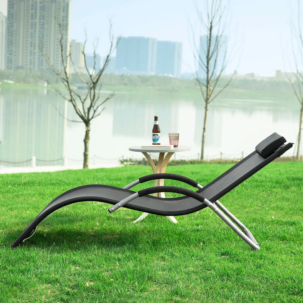 SoBuy OGS38-SCH Sonnenliege Gartenliege Relaxstuhl Liegestuhl Mit Kopfkissen Schwarz BHT Ca: 63x66x172cm 2 SoBuy OGS38-SCH Sonnenliege Gartenliege Relaxstuhl Liegestuhl Mit Kopfkissen Schwarz BHT Ca: 63x66x172cm – Bild 2
