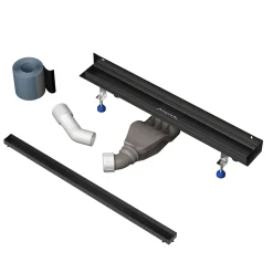 Aquabad® Slim Wall Schwarz Matt Duschrinne 90cm Mit Befliesbarer Blende, Inkl. Haarsieb Und Viega Ablaufgarnitur