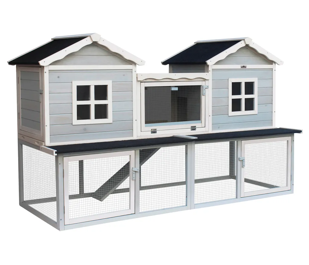 Dehner Nagerheim Happy Home Refugio, Mit Freilaufgehege, 117 X 190 X 76 Cm, Bitumen/Plexiglas/Tannenholz, Hellblau 2 Dehner Nagerheim Happy Home Refugio, Mit Freilaufgehege, 117 X 190 X 76 Cm, Bitumen/Plexiglas/Tannenholz, Hellblau – Bild 2