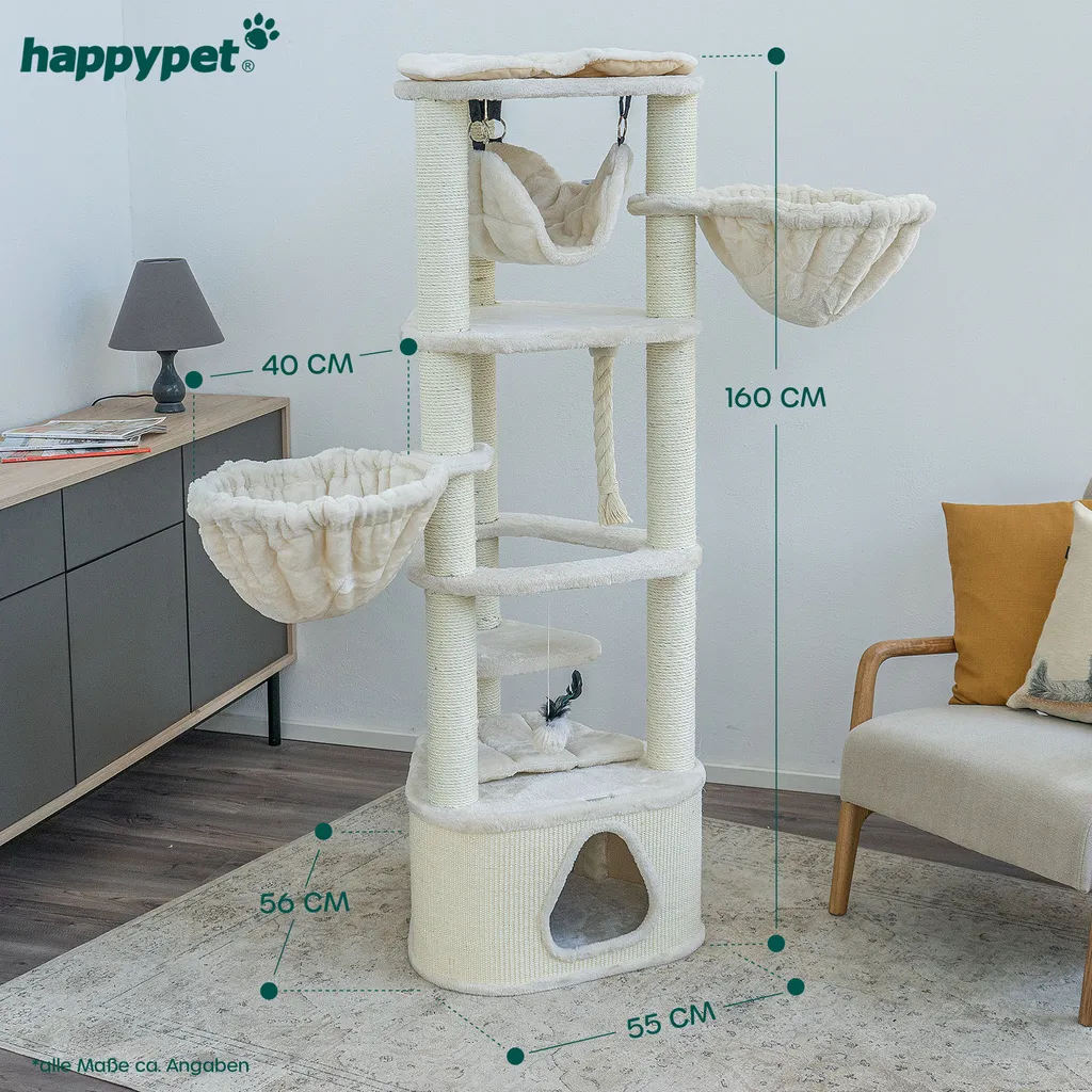 HAPPYPET Großer Kratzbaum Charlie 160 Cm Hoch | Premium Markenqualität | Katzenbaum Stabil Mit Hängematte Für Große Katzen | 9 Cm Sisalstämme | 8 Ebenen Für Hohen Komfort Mit Spielaktivitäten | E1 7 HAPPYPET Großer Kratzbaum Charlie 160 Cm Hoch | Premium Markenqualität | Katzenbaum Stabil Mit Hängematte Für Große Katzen | 9 Cm Sisalstämme | 8 Ebenen Für Hohen Komfort Mit Spielaktivitäten | E1 – Bild 7